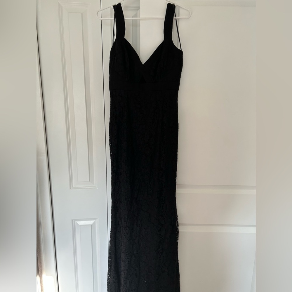 Lulus Black Lace Dress Floral Maxi cutout L Floor Length
